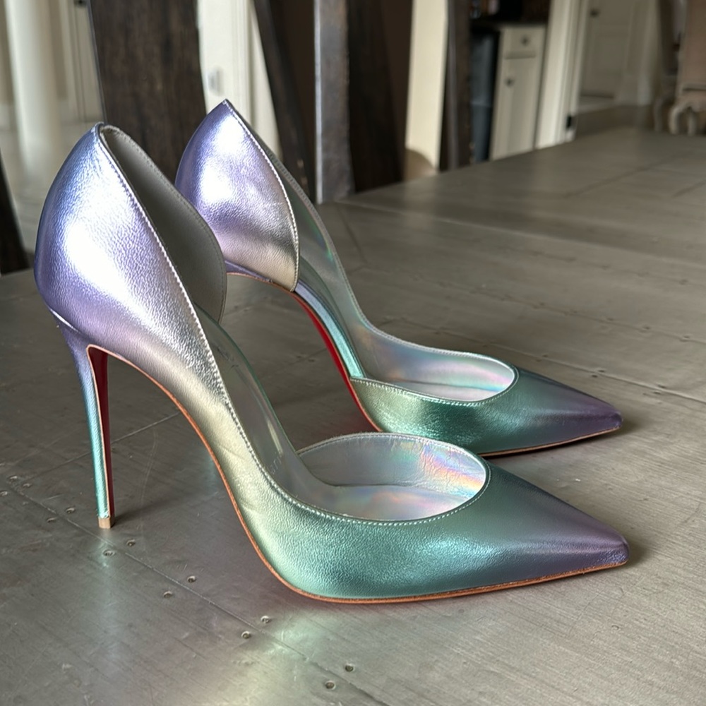 Christian Louboutin iriza 100mm iridescent silver purple stiletto Sz 39 Licorne